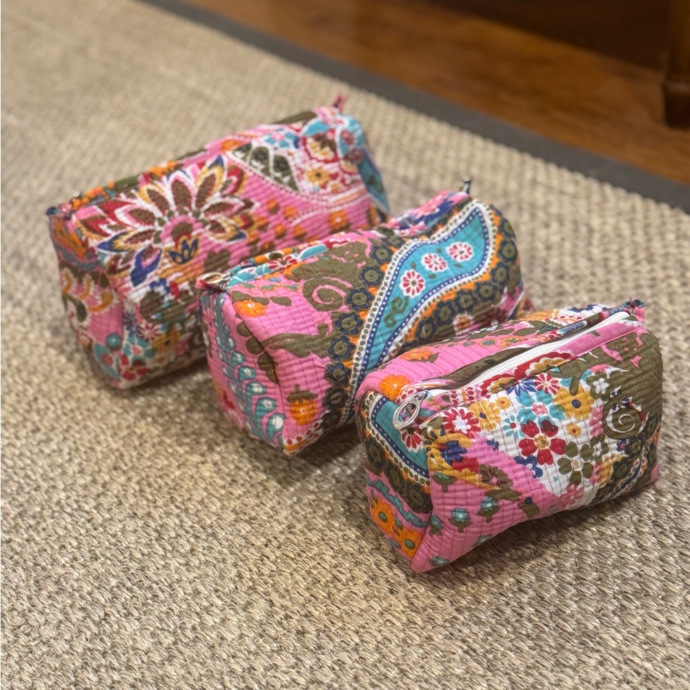 Set of 3 Quilted Cosmetic/Toiletry Bags